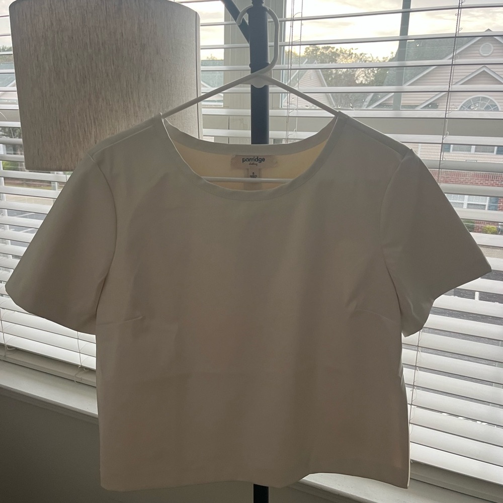 Anthropologie White Faux Leather Short Sleeve Top